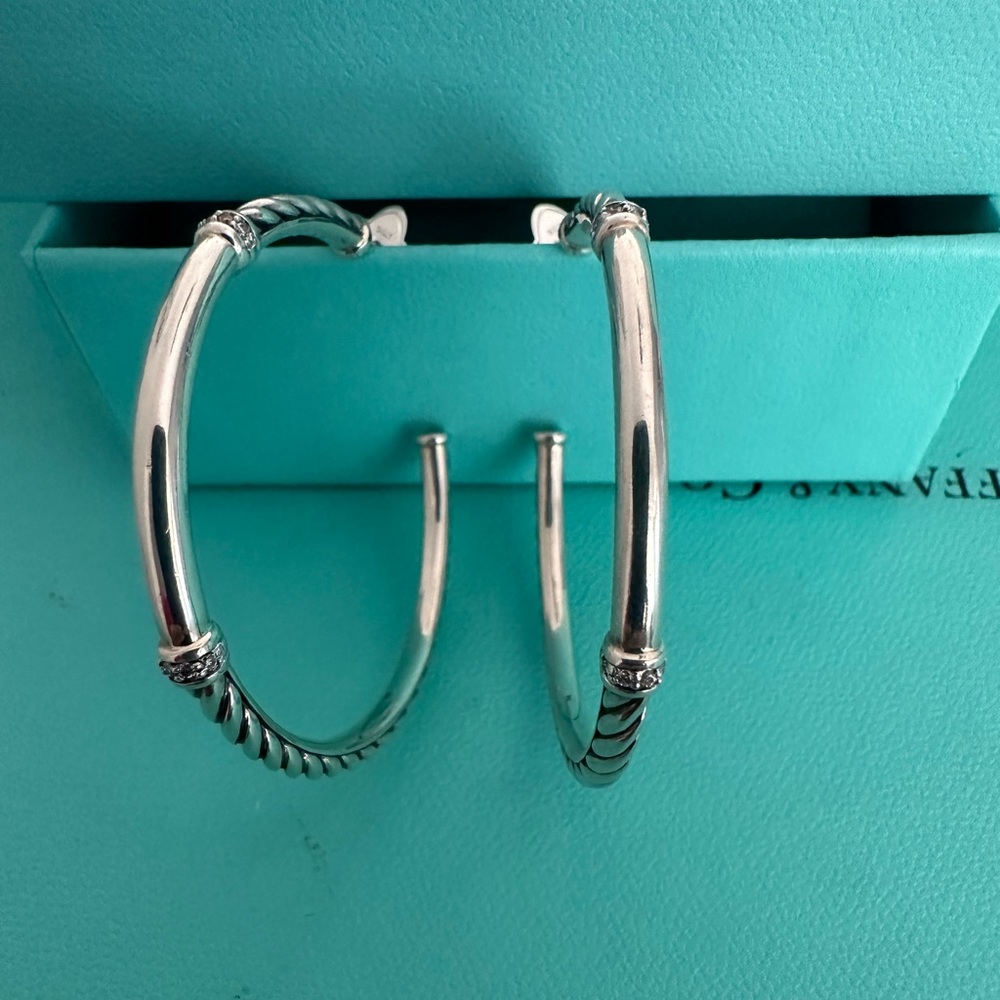 David Yurman Silver Hoop Earrings - Picture 4 of 14